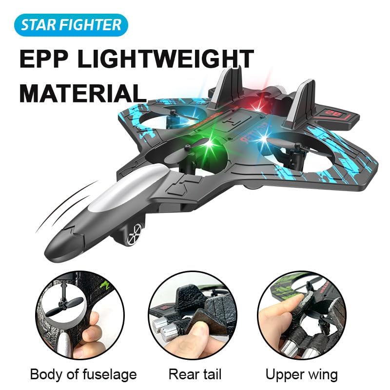RC Airplane/Jet with Lights 2.4 GHZ | Beginner Remote-Control Jet Plane for Kids & Adults | One-Key Takeoff, Rechargeable Battery, Stunt Mode, Indoor/Outdoor Toy