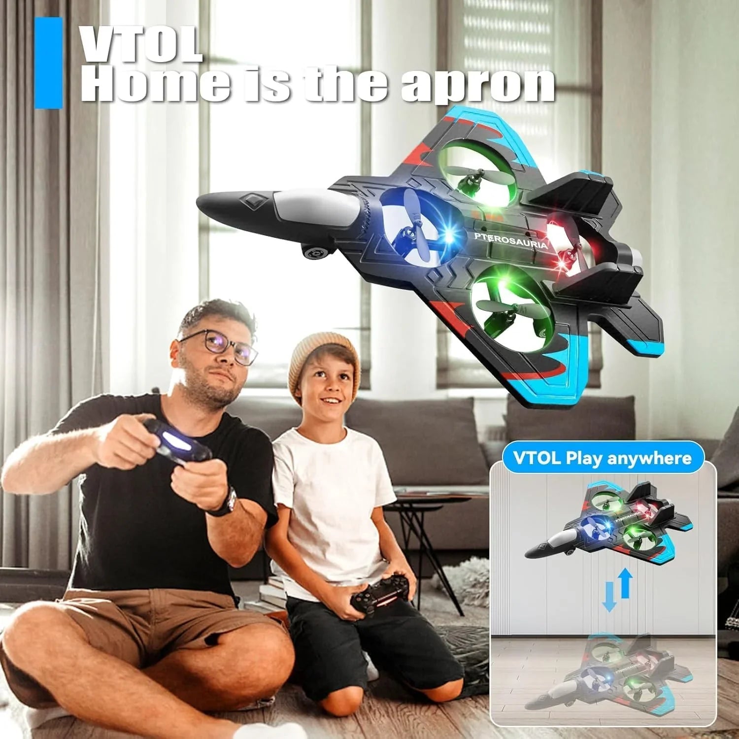 RC Airplane/Jet with Lights 2.4 GHZ | Beginner Remote-Control Jet Plane for Kids & Adults | One-Key Takeoff, Rechargeable Battery, Stunt Mode, Indoor/Outdoor Toy