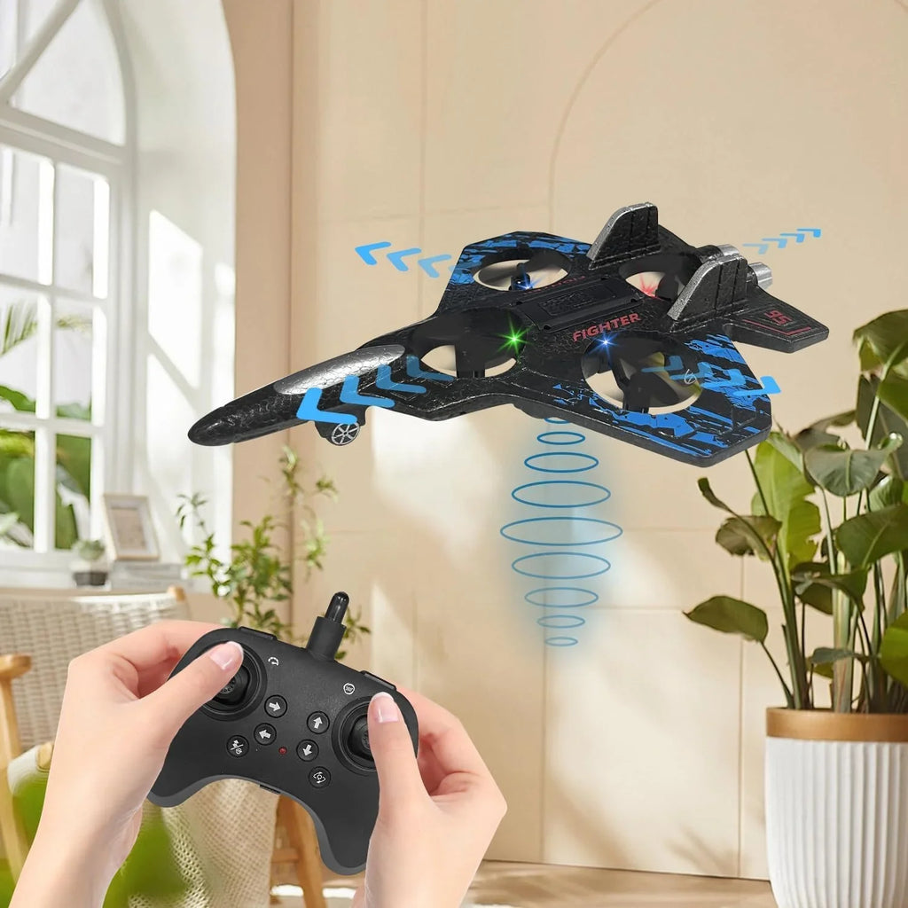 RC Airplane/Jet with Lights 2.4 GHZ | Beginner Remote-Control Jet Plane for Kids & Adults | One-Key Takeoff, Rechargeable Battery, Stunt Mode, Indoor/Outdoor Toy