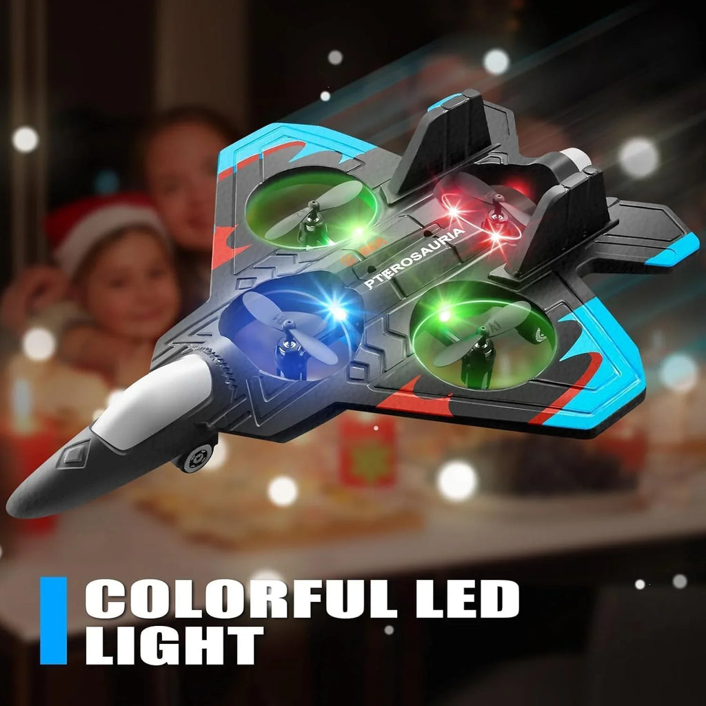 RC Airplane/Jet with Lights 2.4 GHZ | Beginner Remote-Control Jet Plane for Kids & Adults | One-Key Takeoff, Rechargeable Battery, Stunt Mode, Indoor/Outdoor Toy